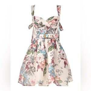 NWT Zimmerman Matchmaker belted printed linen and silk blend dress